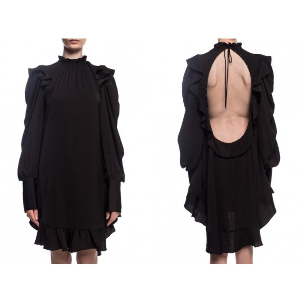 Zadig & Voltaire Defile Black Dress Open Back Ruffle XS NWT
